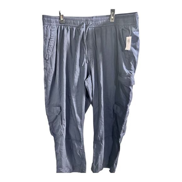 NWT‎ Old Navy Linen-Blend Wide-Leg Cargo Pants Size XXL High Rise Navy Blue - Picture 1 of 7